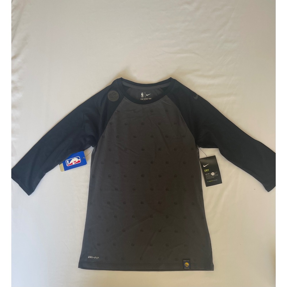 Nike NBA Golden State Warriors Dri-FIT 3/4 Sleeve Shirt Grey Black XS‎ NEW